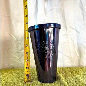 Starbucks Iridescent Purple Blue Cold Cup Stainless Steel Tumbler‎ 16 oz FLAW